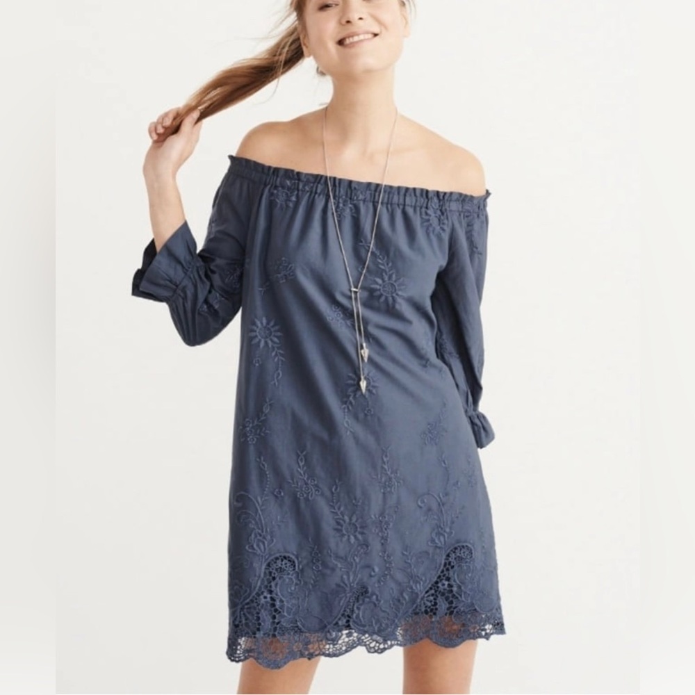 Abercrombie & Fitch embroidered lace trim off shoulder dress (L)